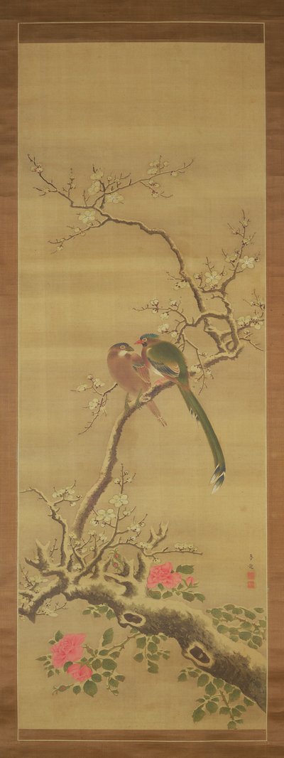 Oiseaux sur une branche enneigée - Japanese School